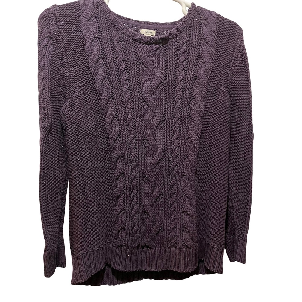 Women's XL Reg L.L. Bean Purple Cable Knit 100% Cotton Cozyβ Scandigirl Sweater
